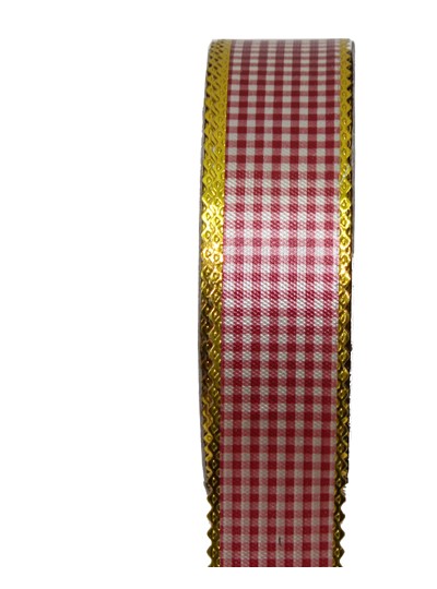체크금줄수지리본3.2cm(와인)