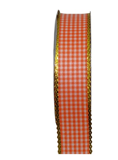 체크금줄수지리본3.2cm(오렌지)