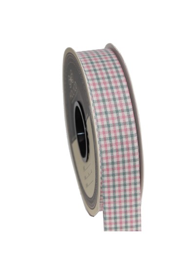 패브릭면체크리본2.5cm(핑크/올리브)25yd