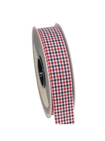 패브릭면체크리본2.5cm(레드/네이비)25yd