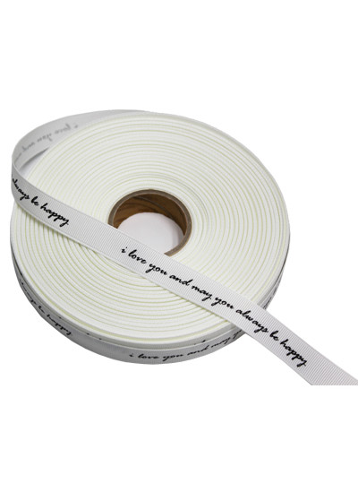 레터링 골직리본1.5cm(love,happy)화이트50yd
